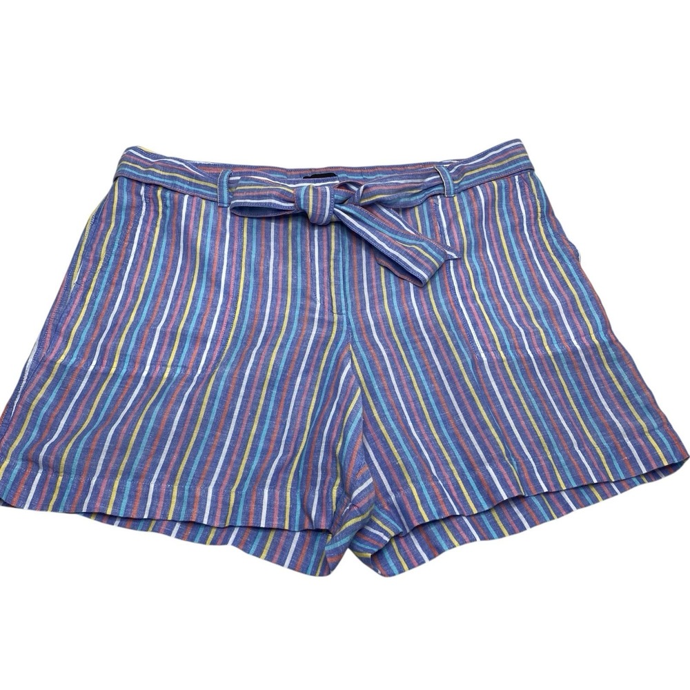 Talbots Shorts Women's Sz 16 Multicolor Striped Linen Blend Tie‎ Waist Pockets